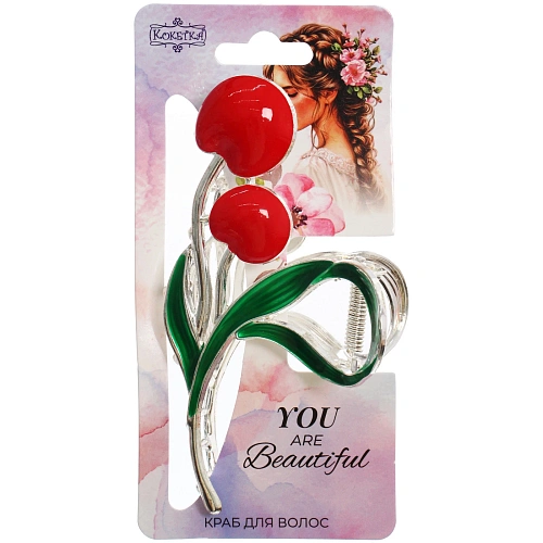 Заколка-краб для волос AKS - DesignPRO, вишенки, цвет золото и хром, 1157см_5