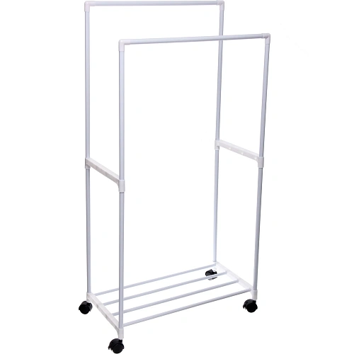 Вешалка гардеробная напольная на колёсах с блокировкой двойная "ПЕРФЕКТХАУС", цвет белый, нагрузка до 15 кг, 57.5*30*115см