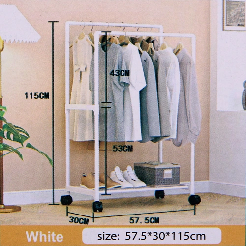 Вешалка гардеробная напольная на колёсах с блокировкой двойная ПЕРФЕКТХАУС, цвет белый, нагрузка до 15 кг, 57530115см_8