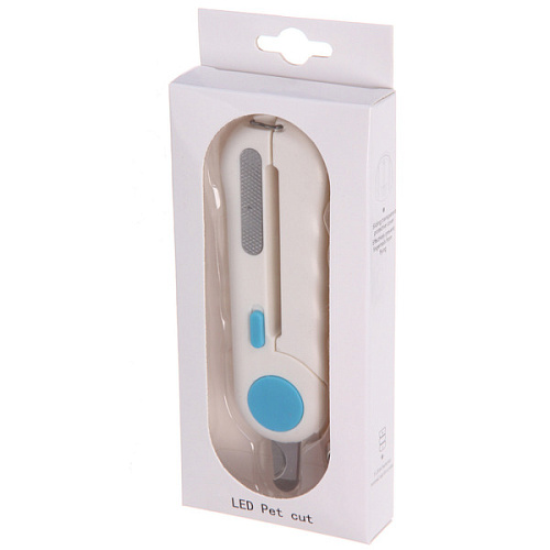 Когтерез инновационный для животных с LED подсветкой, пилкой и отсеком для ногтей ПРЕМИУМ, прорезиненная ручка, цвет белый, 22315см (фабр коробка)