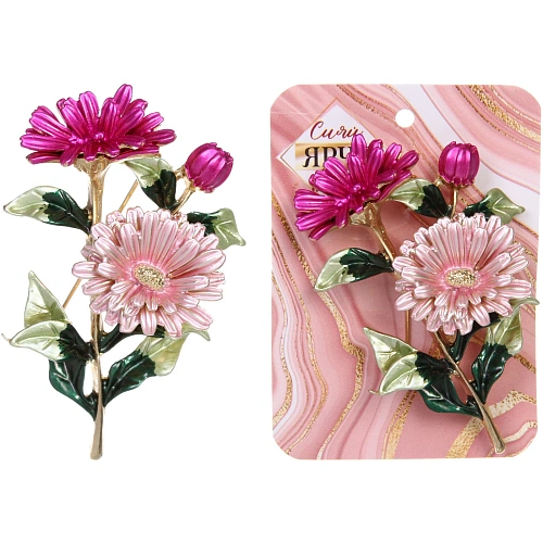 Брошь "KLEVER SHOP", Хризантеммы, цвет как на фото, 4*7 (символ Любви и Верности)