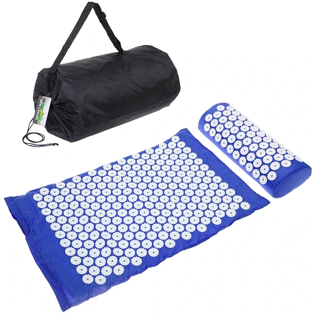 Акупунктурный набор (коврик игольчатый 64х40х2 см и валик 37х15х10 см в сумочке), синий