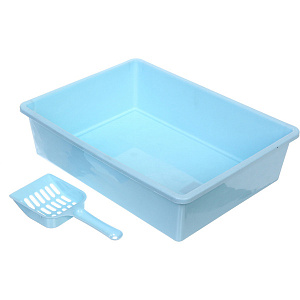 Лоток - туалет для кошек с совком "ЧИСТЫЕ ЛАПКИ", цвет голубой, 38*28.5*10см (пакет)