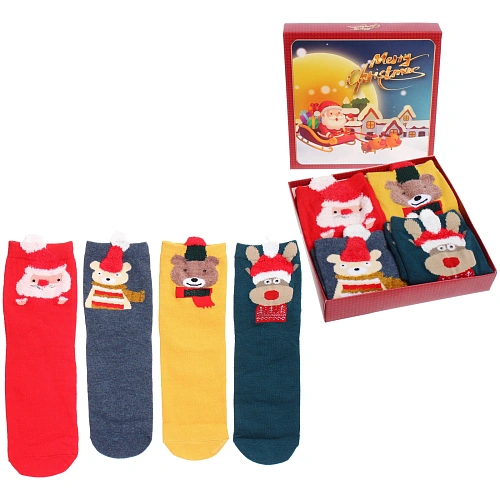 Носки женские в подарочной коробке 4шт "ZIMА", 4 дизайна, р36-39