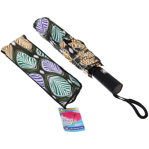 Зонт женский полуавтомат Ultramarine- Маниока, микс 6 цветов, 8 спиц, d-100см, длина в слож виде 28см, голубые цветы_32