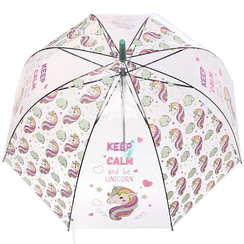 Зонт-трость женский купол Единорог микс 4 цвета, 8 спиц, d-82см, длина в слож виде 82см    _25