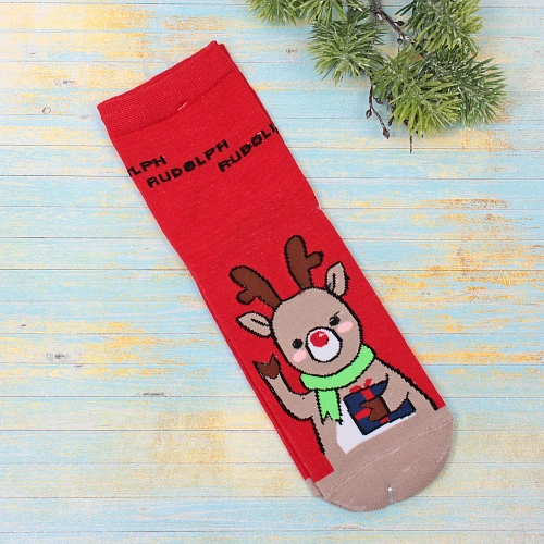 Носки новогодние SKAZKA, Оленёнок Рудик, цвет как на фото, р-р36-42 (крючок, пакет, стикер)_3
