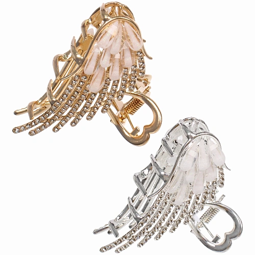 Заколка - краб для волос на блистере LAVITA, крылышко, цвет серебро и золото, 6,34см_3