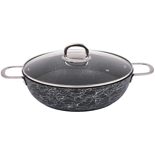 Сотейник 30*8,5см с ручками и стеклянной крышкой "Грация" (черный/серебро) сгчс308а