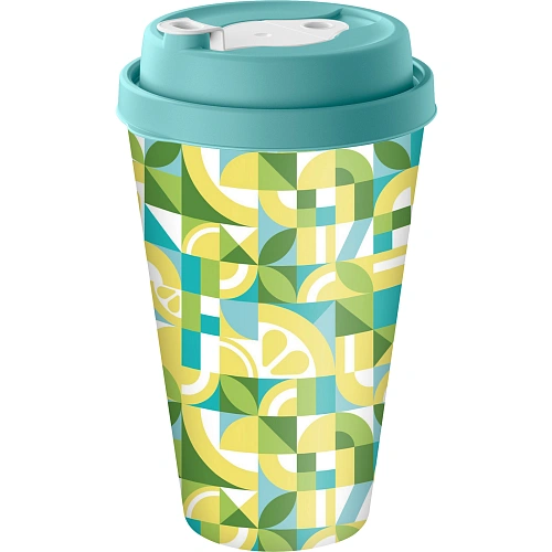 Стакан с крышкой 550мл с декором с клапаном Sicily Lemon (зеленый)_3