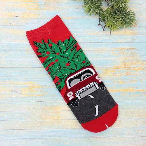 Носки новогодние SKAZKA, машина с ёлочкой, цвет как на фото, р-р36-42 (крючок, пакет, стикер)_4