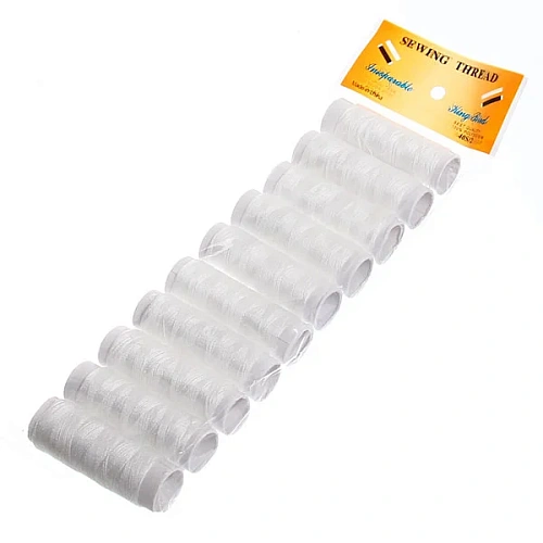 Нитки в наборе 10шт, цвет белый, 40м. 16,5*5,5*1,6см  (пакет с подвесом)