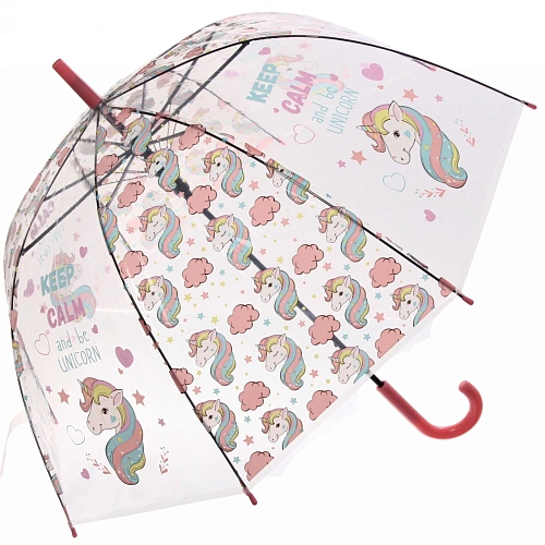 Зонт-трость женский купол Единорог микс 4 цвета, 8 спиц, d-82см, длина в слож виде 82см    _33