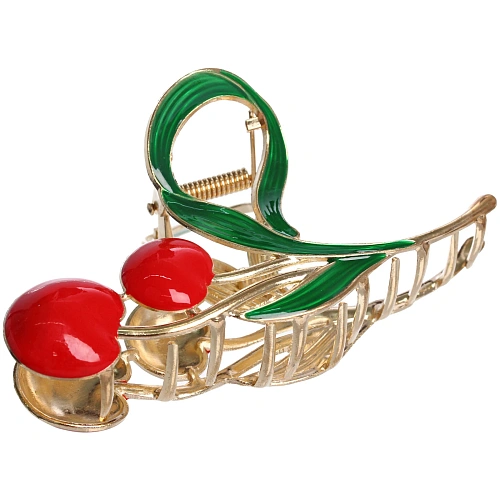 Заколка-краб для волос AKS - DesignPRO, вишенки, цвет золото и хром, 1157см_4