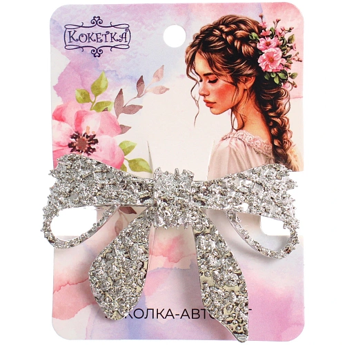 Заколка-автомат для волос AKS - DesignPRO, бантик, цвет золото и хром, 6,34см_5