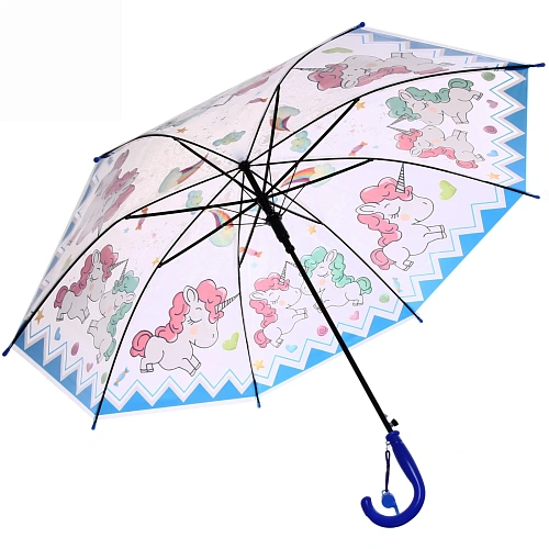 Зонт детский полуавтомат со свистком Сказочные единорожки, 8 спиц, d-86, в сложе виде 65см_3