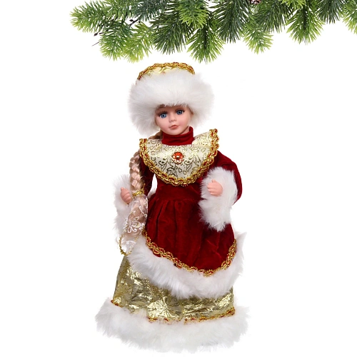 Снегурочка "Новогодняя пьеса" 40 см в красной шубке