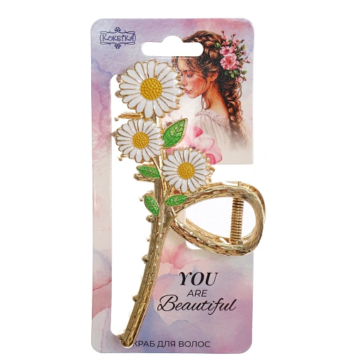 Заколка-краб для волос AKS - DesignPRO, ромашки, цвет золото и хром, 115см_6