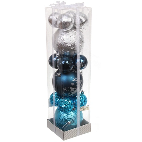 Набор шаров Winter ice 10 см + 5 см (15 предметов), СереброСапфирГолубой_3