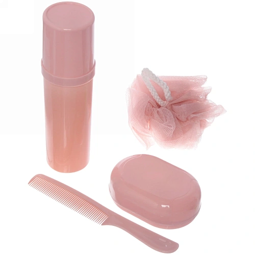 Набор банный дорожный 4шт Traveler - Полоска, микс 4 цв, (мочалка, футляр 2шт, расческа), 21127см_9