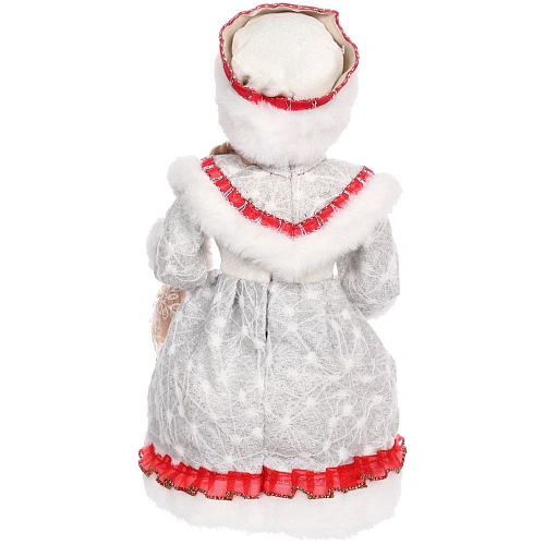Снегурочка музыкальная Красный бархат 30 см (серебряная шубка)_5
