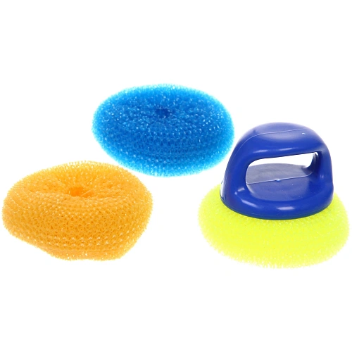 Губка для мытья посуды с ручкой, две сменные насадки_4