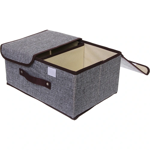 Короб - органайзер складной стеллажный для хранения вещей ДОМания, цвет серый, два отделения, 362516см (лейбл)_3