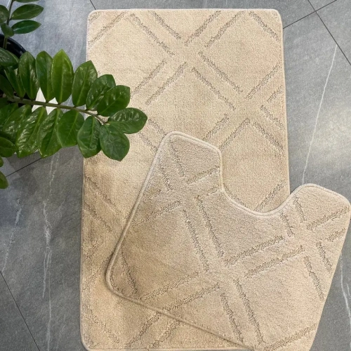 Комплект ковриков для ванной и туалета My Crystal 50*60 и 60*100 Плитка,Ромб,бежевый