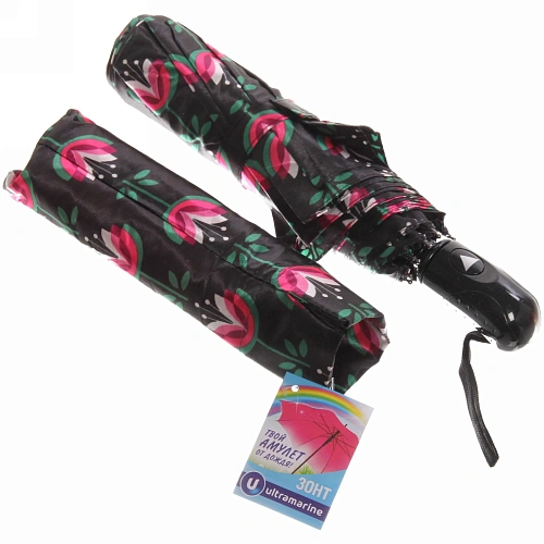 Зонт женский полуавтомат Ультрамарин - Венера, микс 6 цветов, 8 спиц, d-100см, длина в слож виде 28см, голубые цветы_30