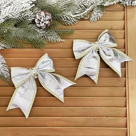 Бант на ёлку "Нежность" 14*16*6 (набор 2 шт) см, Серебро