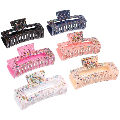 Заколка - краб для волос "AKS - VIENTO", микс 6 цветов, прямоугольник, 10,5*4см 