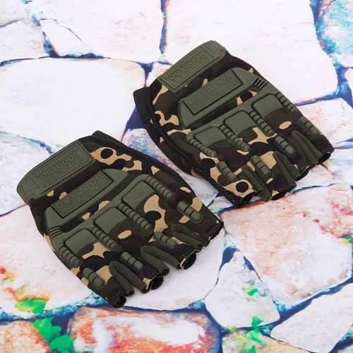 Перчатки туристические камуфляж без пальцев KF75_7