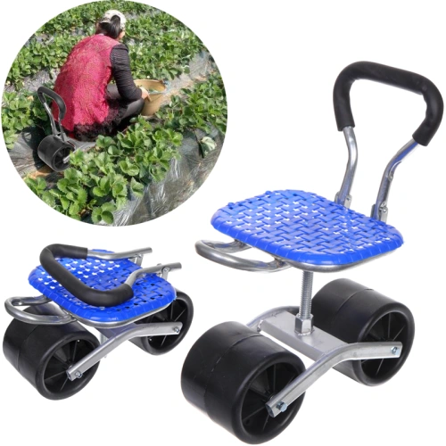 Стул садовый на колесах для прополки и работы в саду 35*47*14см с поворотным механизмом(360°) складная спинка, цвет синий