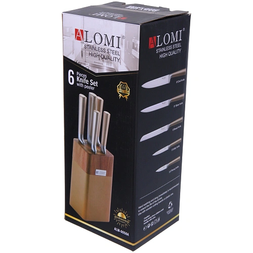 Набор ножей SHEF 6предметов (5ножей+подставка), золотая ручка_10