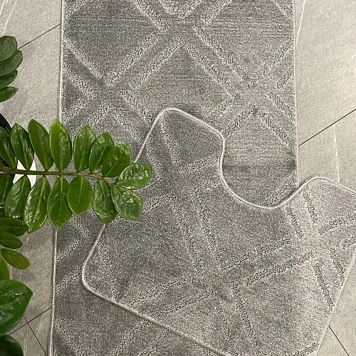 Комплект ковриков для ванной и туалета My Crystal 60*100 и 50*60 Плитка,Ромб,серый