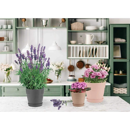 Горшок для цветов пластиковый 4л d-20см Villa de Fiori с фиксируемым поддоном, молочный шоколад_3