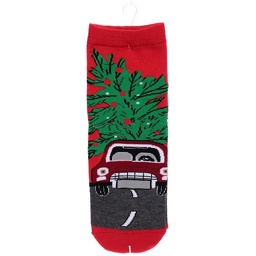 Носки новогодние "SKAZKA", машина с ёлочкой, цвет как на фото, р-р36-42 (крючок, пакет, стикер)