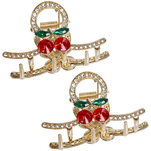 Заколка-краб для волос 2шт AKS - DesignPRO, вишенки, завиток, цвет золото и хром, 5,53см_4