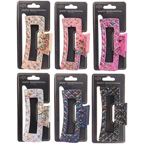 Заколка - краб для волос AKS - VIENTO, микс 6 цветов, прямоугольник, 10,54см _12