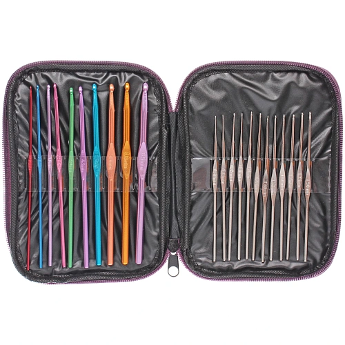 Крючки вязальные металлически в футляре 22шт Favorite Hous, цвет как на фото, от 0,65мм до 6,5мм 22шт (футляр фиолетового цвета)_14