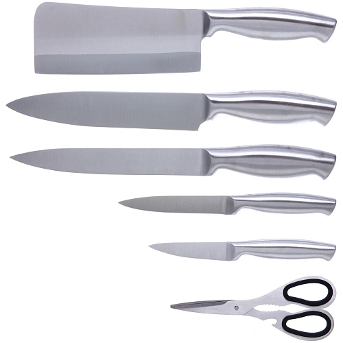 Набор ножей SHEF 7предметов (5ножей+ножницы+подставка), молочный_4