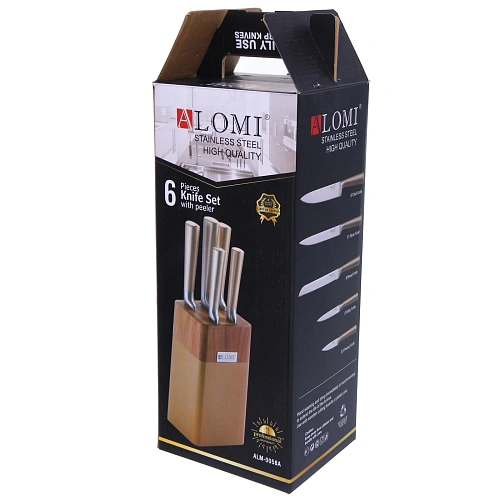 Набор ножей SHEF 6предметов (5ножей+подставка), золотая ручка_13