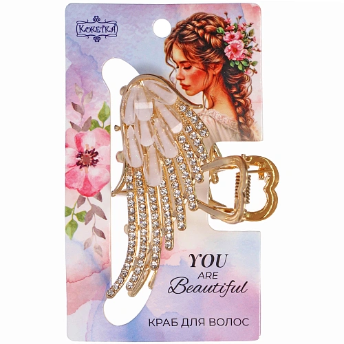 Заколка - краб для волос на блистере LAVITA, крылышко, цвет серебро и золото, 6,34см_5