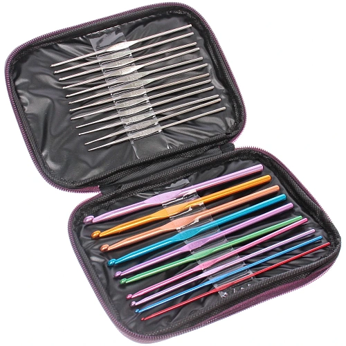 Крючки вязальные металлически в футляре 22шт Favorite Hous, цвет как на фото, от 0,65мм до 6,5мм 22шт (футляр фиолетового цвета)_15