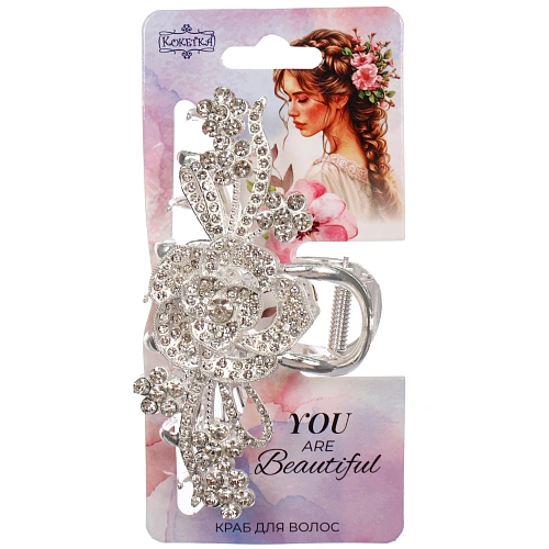 Заколка - краб для волос на блистере LAVITA, роза, цвет серебро и золото, 10,55,5см_3