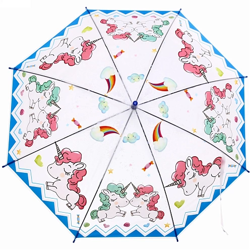 Зонт детский полуавтомат со свистком Сказочные единорожки, 8 спиц, d-86, в сложе виде 65см_2