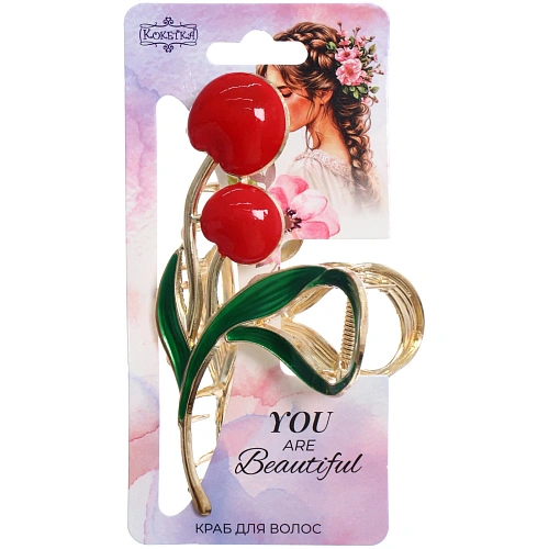 Заколка-краб для волос AKS - DesignPRO, вишенки, цвет золото и хром, 1157см_6