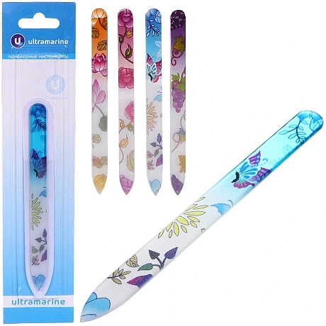 Пилка для ногтей стеклянная на блистере "Ultramarine", ручка цветная в ассортименте 14см.✦