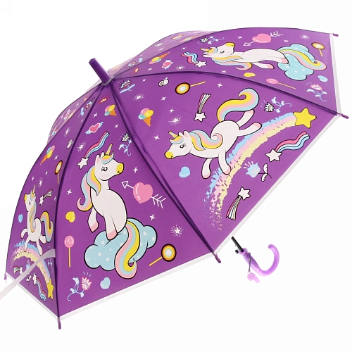 Зонт детский полуавтомат Ультрамарин - Единорожек на луне, 8 спиц, d-85см, длина в слож виде 68см  _22
