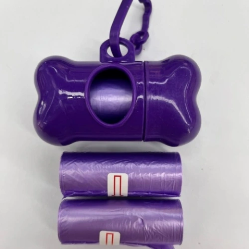 Контейнер с 3 упаковками пакетов для уборки за собакой с карабином, цвет розовый (3*15шт)